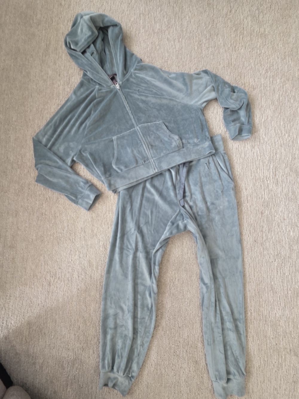 Victoria's Secret Velour Hoodie and Jogger Track Suit Set - Sage Lounge Wear - Picture 2 of 9